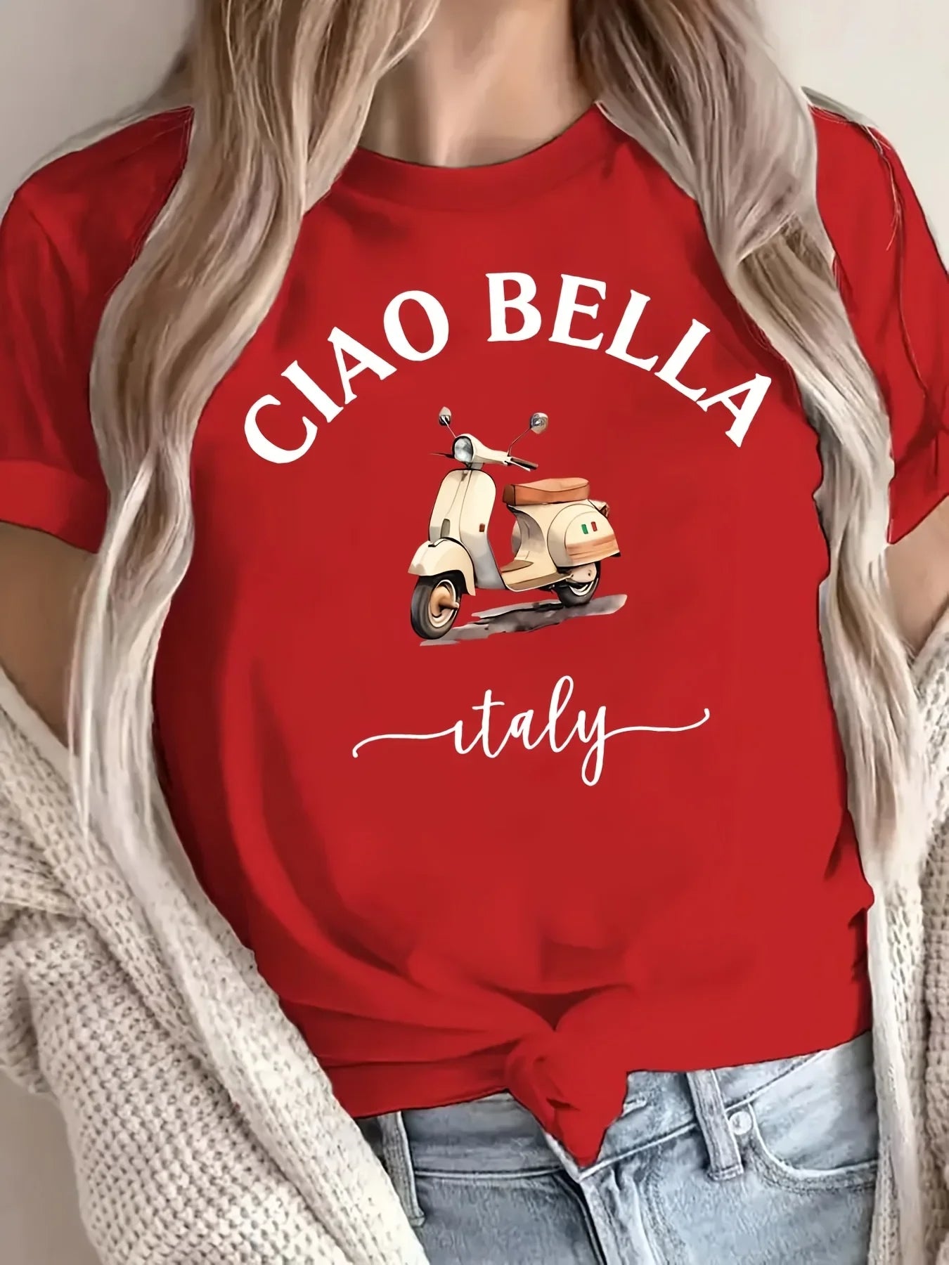 Ciao Bella Women's Crew Neck T-Shirt - Casual Short Sleeve Letter Print Polyester Blend Spring & Summer Top Italian Lemon