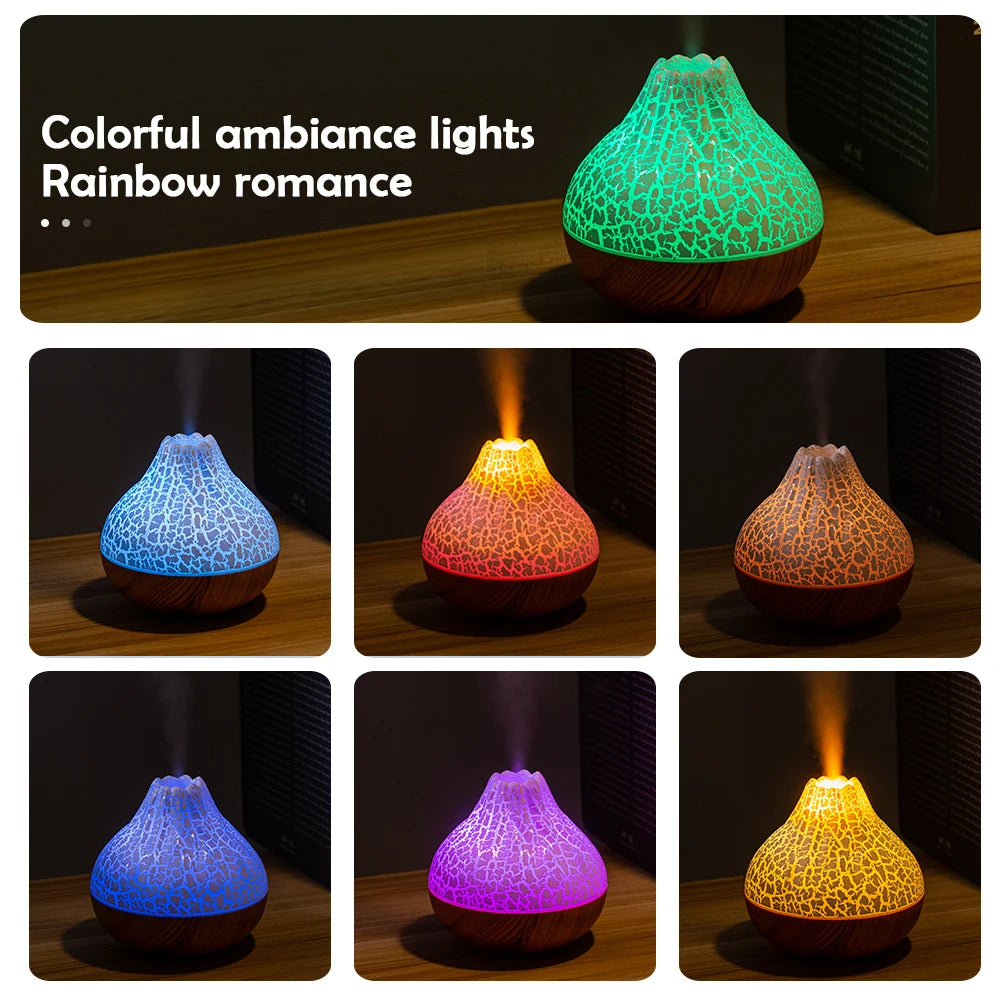 Volcano Air Humidifier 300ml Large Capacity Water Mist Aromatherapy Diffuser USB Desktop Humidifier with 7 Colorful Night Lights