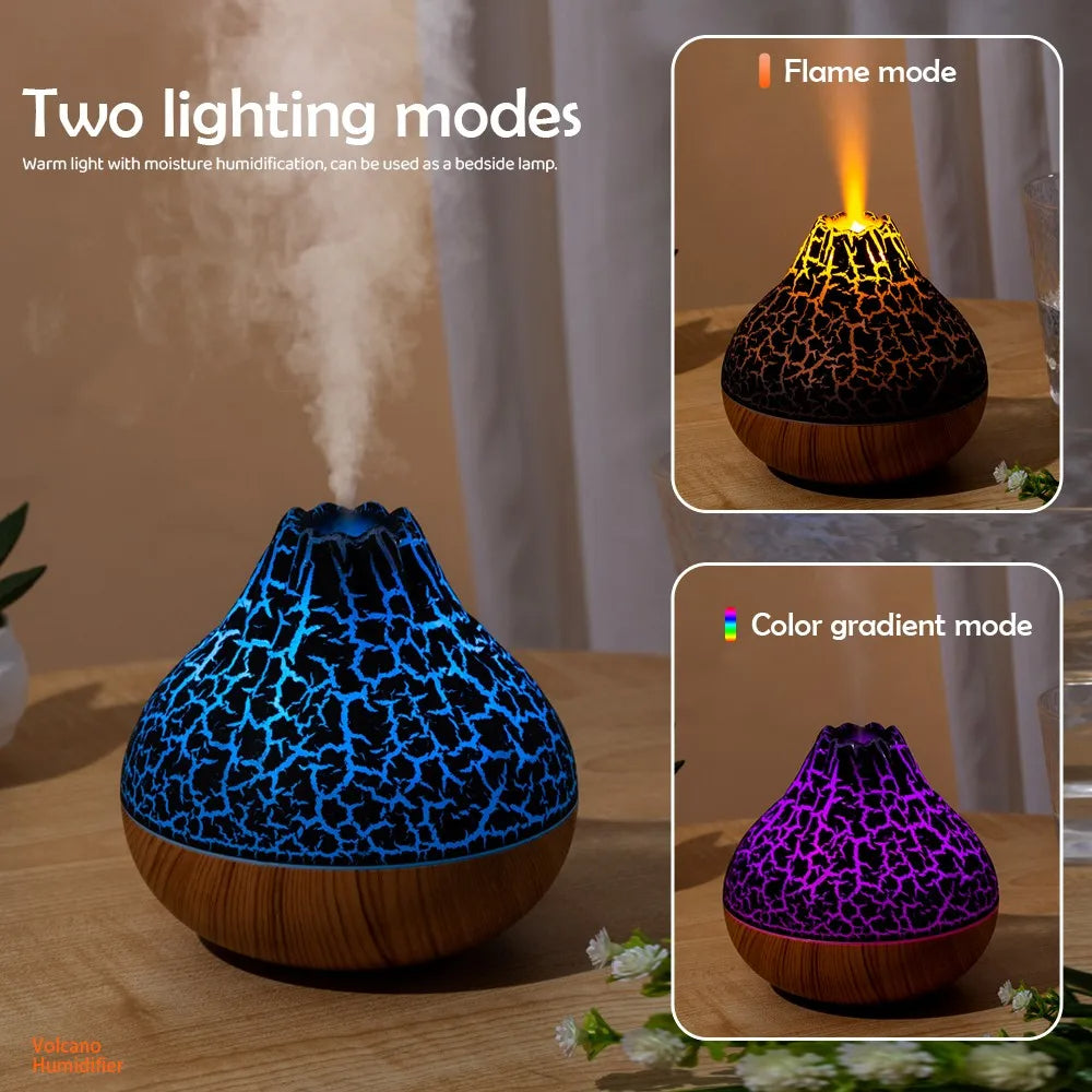 Volcano Air Humidifier 300ml Large Capacity Water Mist Aromatherapy Diffuser USB Desktop Humidifier with 7 Colorful Night Lights