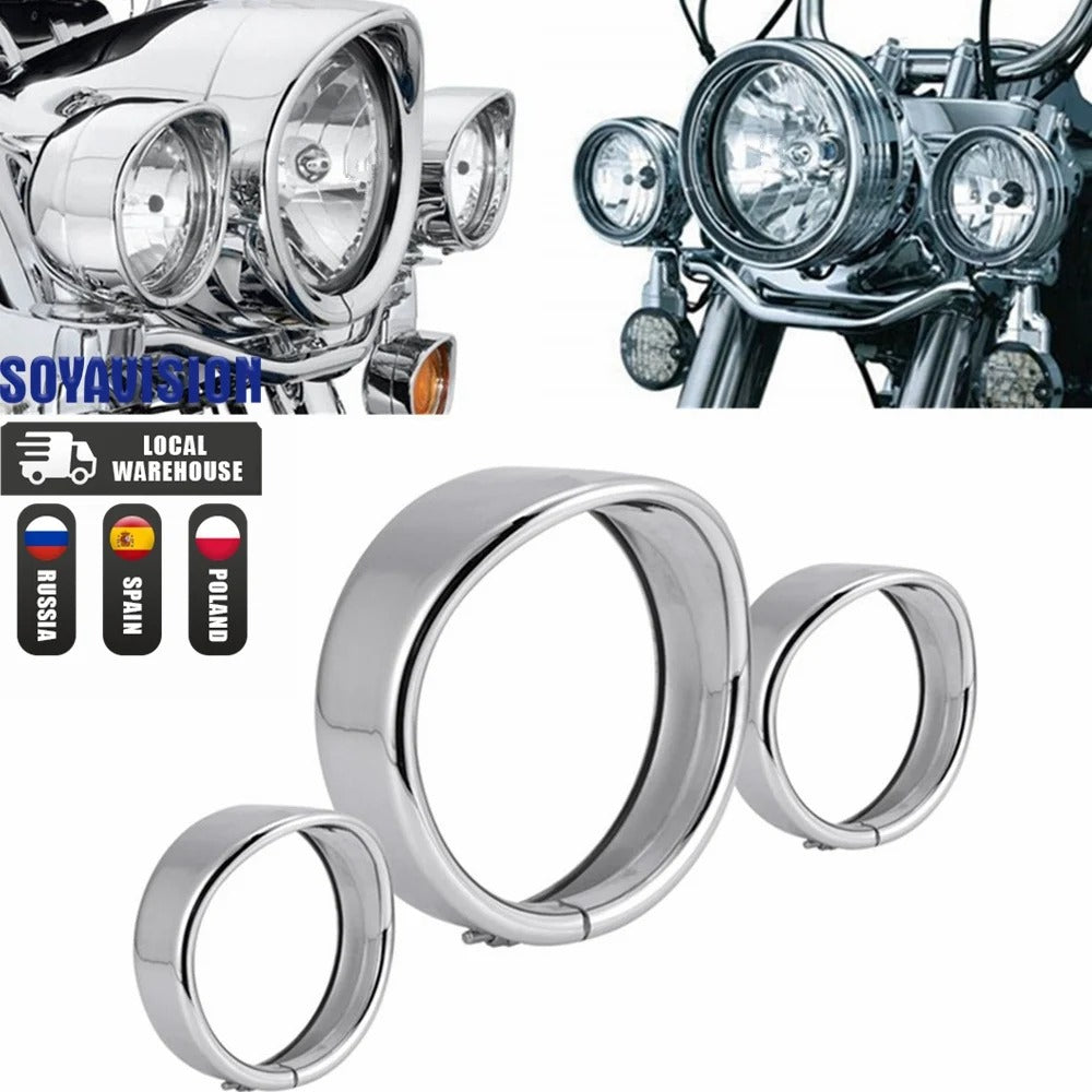 "NightRider™ Chrome Headlight Trim Ring – Classic Cruiser Style"