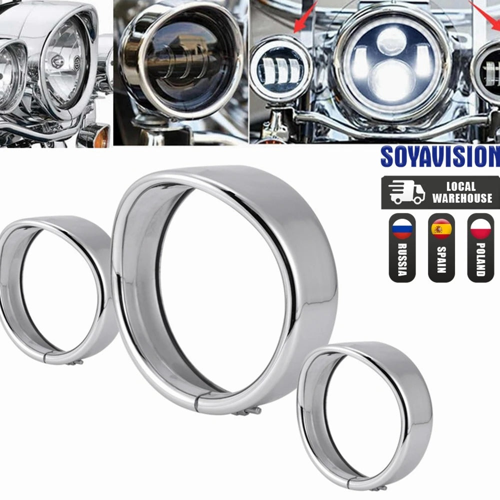 "NightRider™ Chrome Headlight Trim Ring – Classic Cruiser Style"