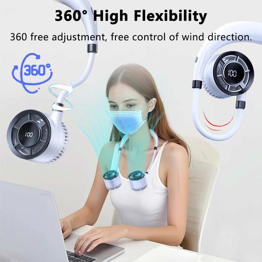 Neck Fan Portable Hanging Neck Fan Mini Neck Cooler USB Rechargeable Foldable Mini Outdoor Neckband Fan with LED Digital Display