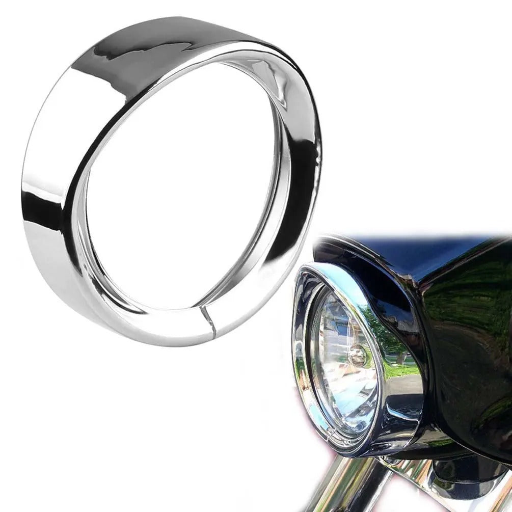 "NightRider™ Chrome Headlight Trim Ring – Classic Cruiser Style"