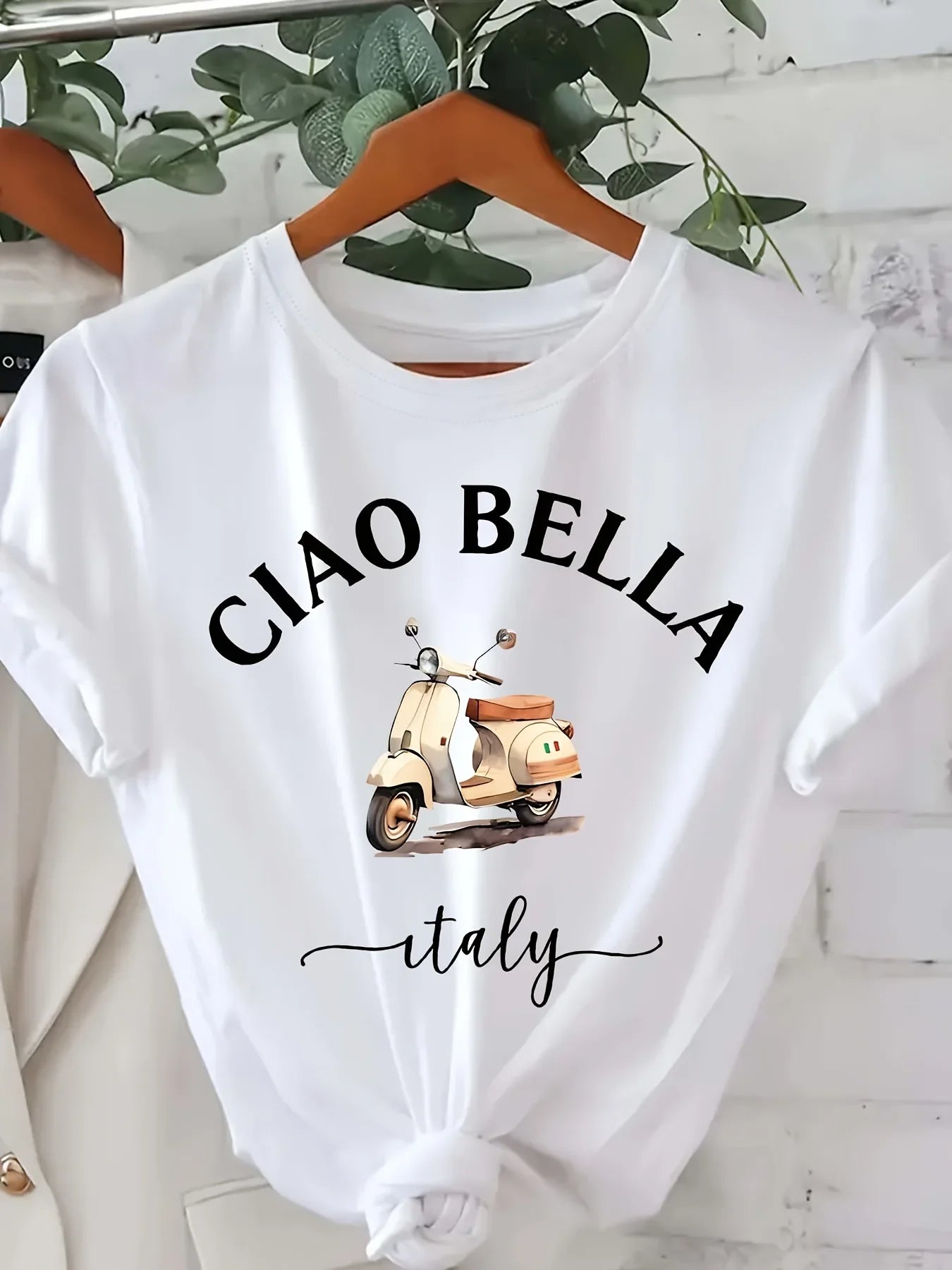 Ciao Bella Women's Crew Neck T-Shirt - Casual Short Sleeve Letter Print Polyester Blend Spring & Summer Top Italian Lemon